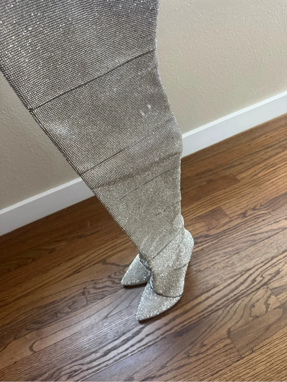 Steve Madden Silver Glitter Over-the-Knee Stiletto Boots